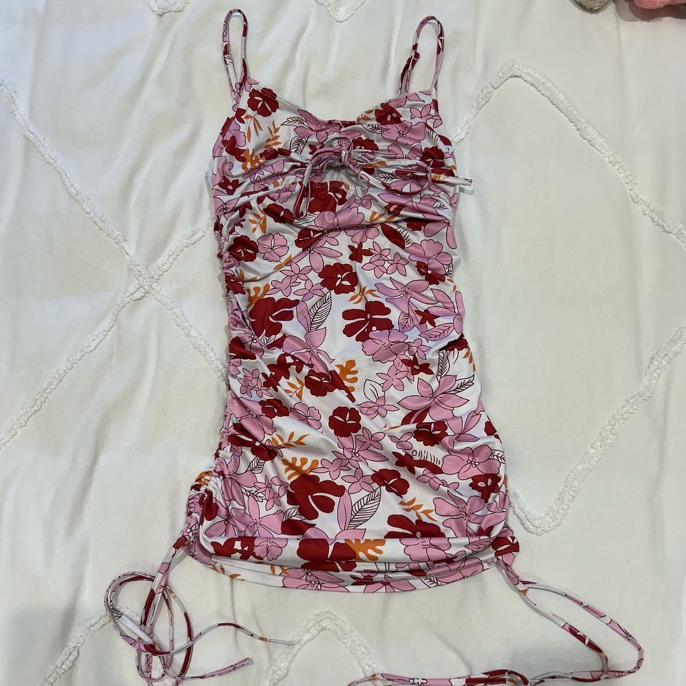 Floral ruched mini dress